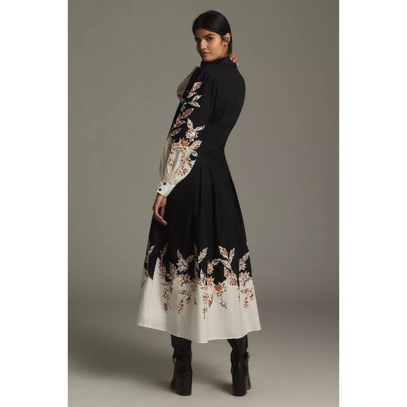 New  Anthropologie Long Sleeve Midi Embellished Shirt Dress Size M - Picture 3 of 11